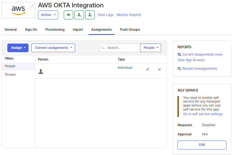 Assign users to AWS app in Okta