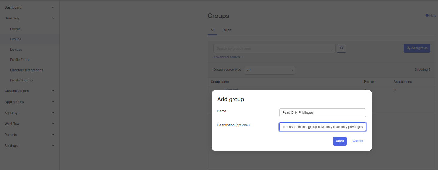 Create group in Okta