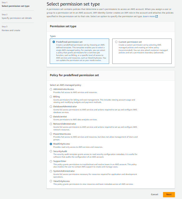 Predefined permission sets