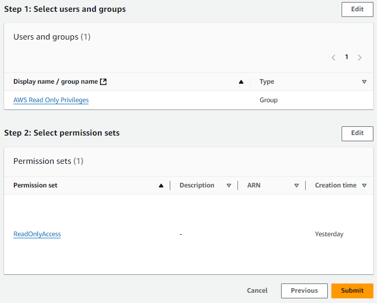 Attach permission set to group and account