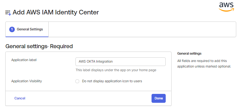 Provide application label in Okta